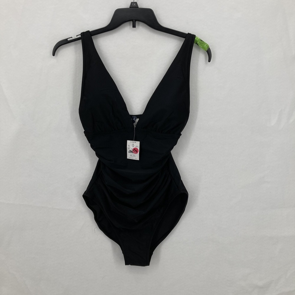 J Crew V-neck‎ Ruched One Piece Swimsuit Womens Small Black Stretch Preppy Beach